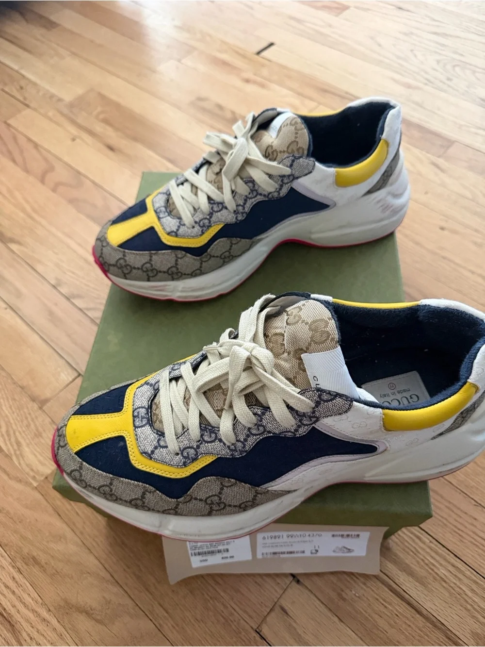 Gucci Chunky GG Monogram Sneakers in Yellow, Navy & Beige